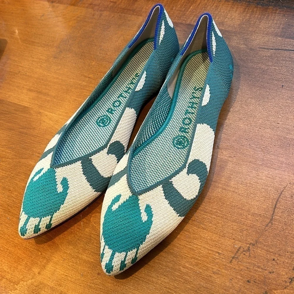 Rothy’s the point teal Moroccan retired flats women size 8 new without box